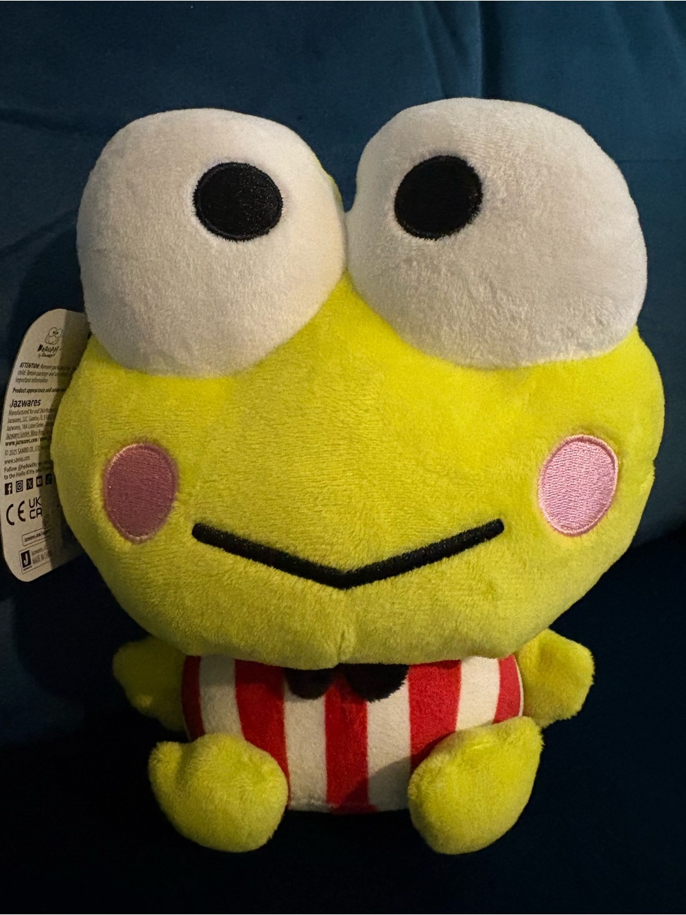 Hello Kitty Keroppi-Style Plush Frog in Bright Yellow with Pink Cheeks